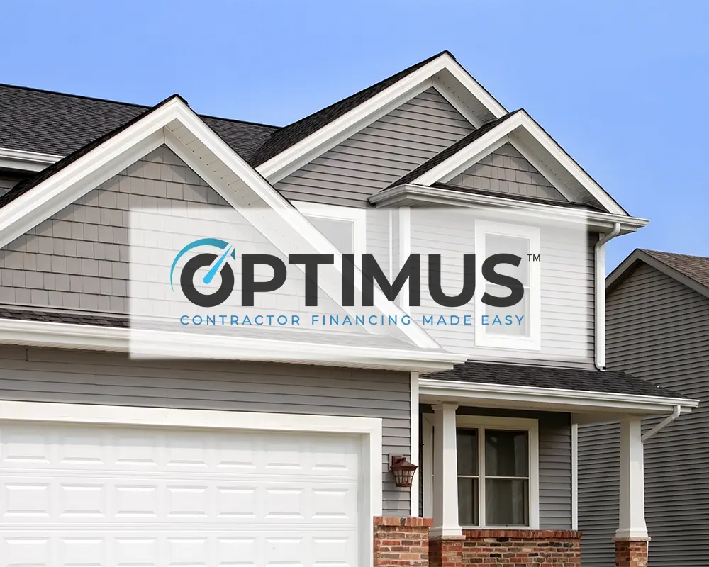 Optimus Financing Home Siding Logo overlay over home